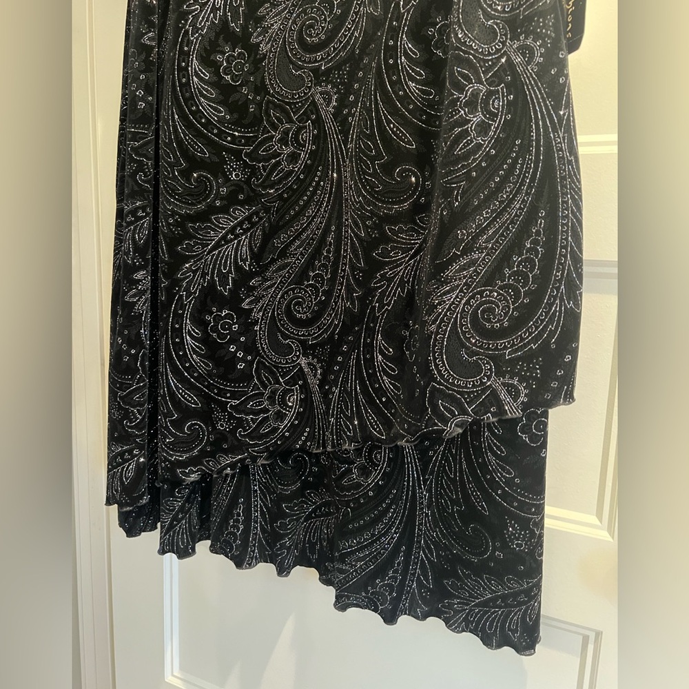 S L Fashions Black Velvet Party Dress Sparkle Tiered Womens 24 Petite Cocktail - Picture 3 of 10